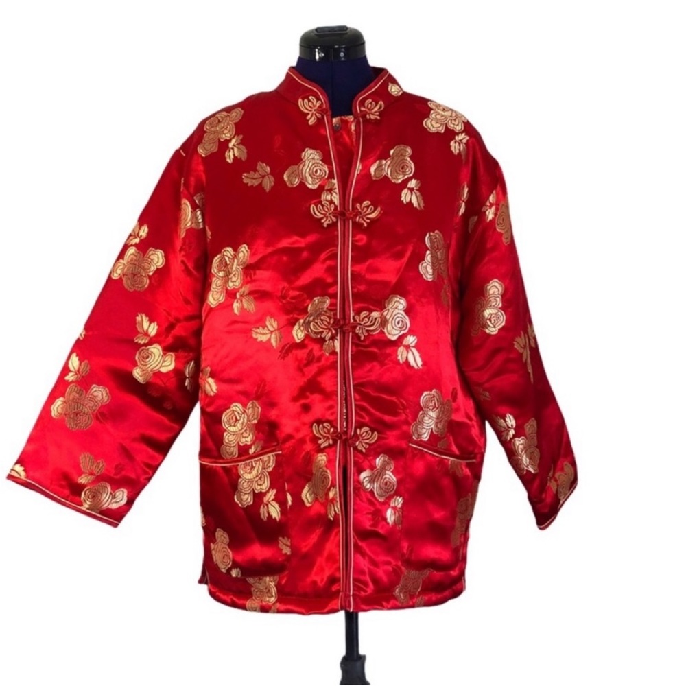 Red Gold Floral Patterned Long Sleeve Jacket